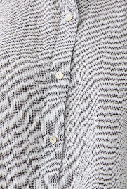 Striped Organic Linen Crinkle Button-Up Shirt